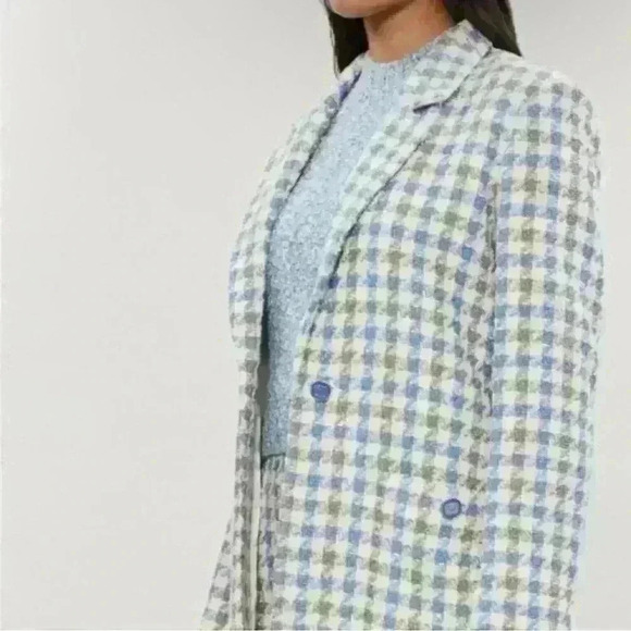 Sandro Paris Caliana Tweed Jacket Blazer Blue Size 12 - Picture 9 of 10